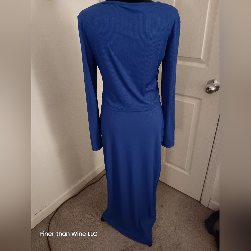Blue Keyhole Neck long-sleeved Full-Length skirt 2pc set Outfit Women Size XL - Picture 2 of 3